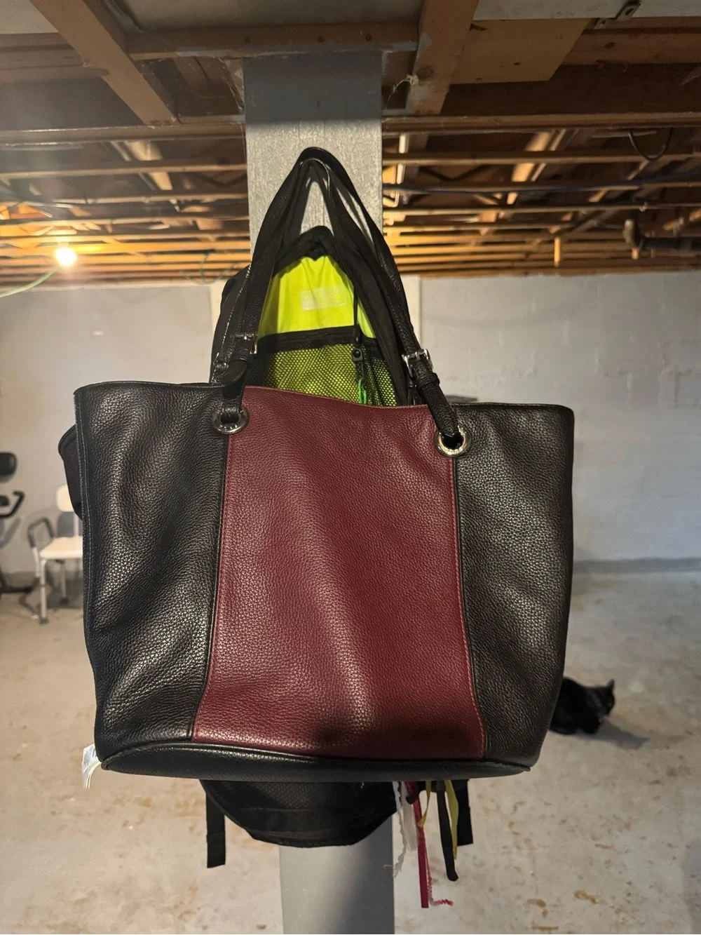Michael Kors Black and Burgundy Leather Tote